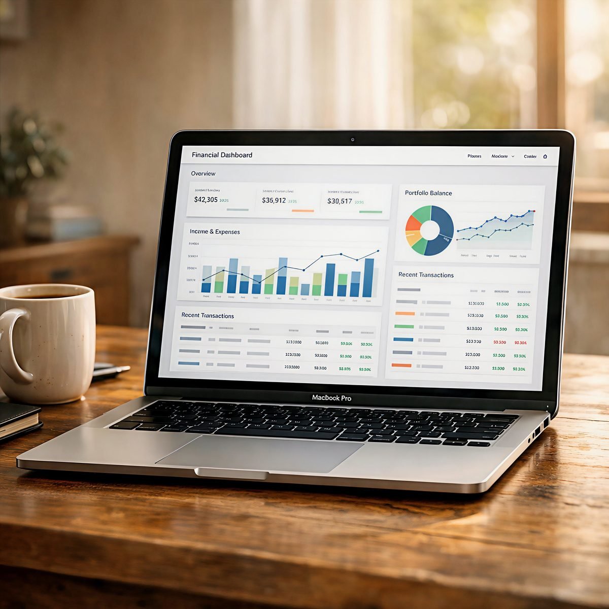 Clean bookkeeping dashboard on MacBook