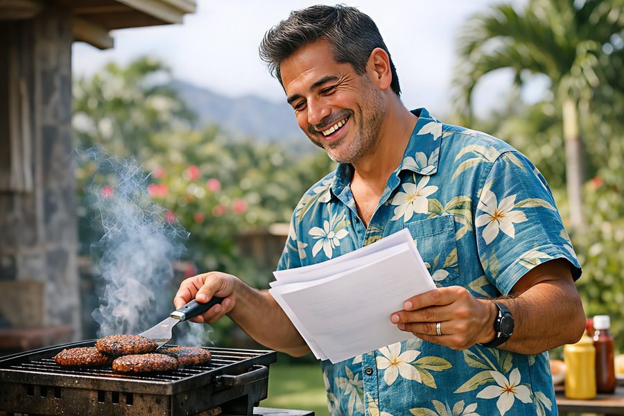 Mike K., grilling at his backyard