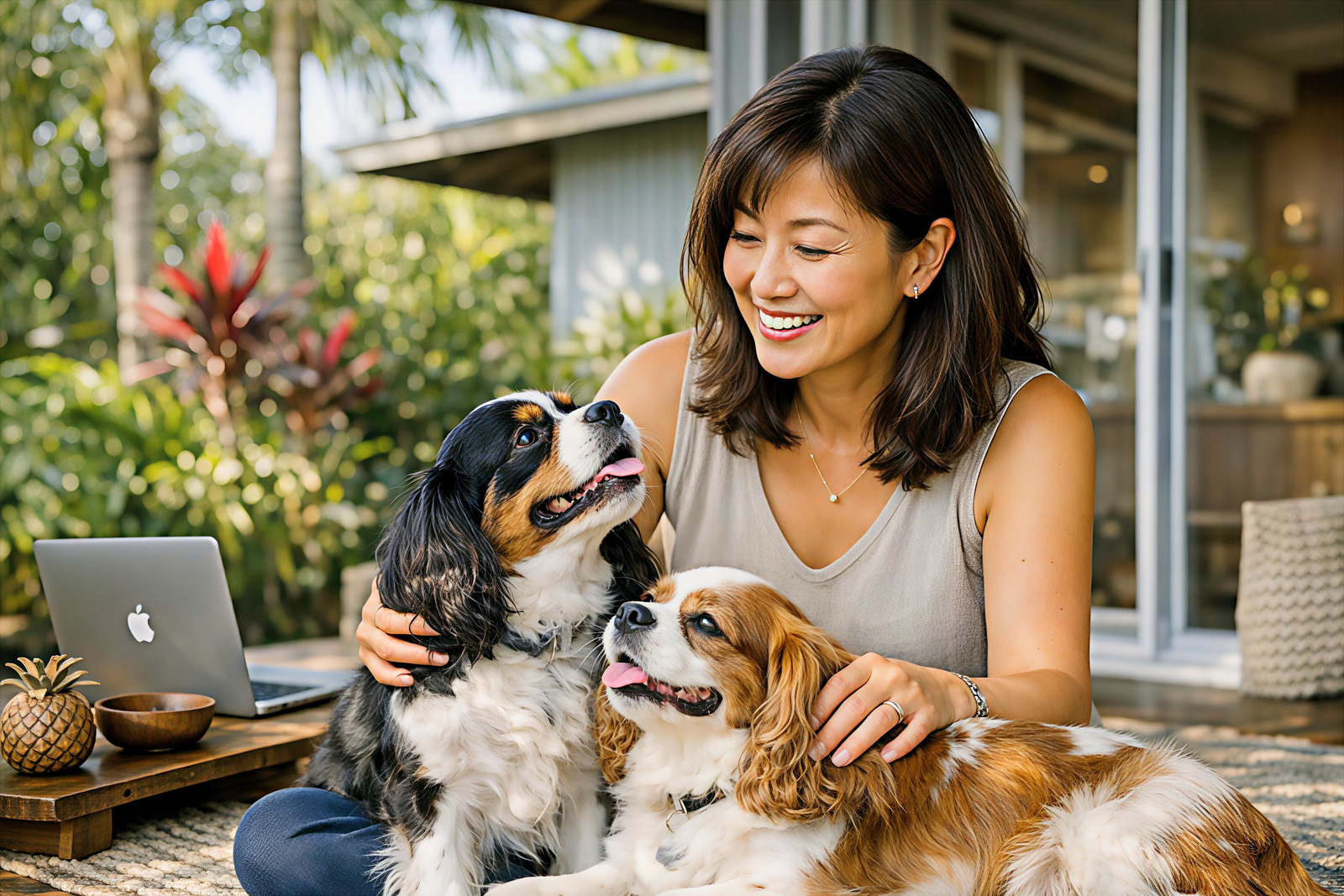 Leanne Fujimoto with her dogs
